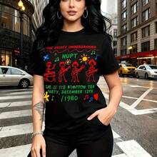 Camiseta de mujer con estampado icónico de The Velvet Underground Live en Boston Tea Party 1980, diseño vintage con músicos y símbolos coloridos - camiseta casual de algodón suave para uso diario, ajuste cómodo y estilo urbano rockero - ideal para co - Negro - Ver 10