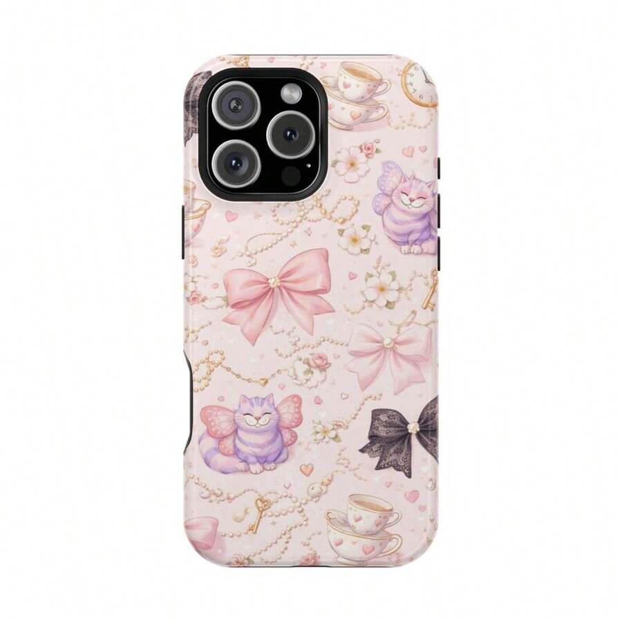 24h Shipping From DE Apple 17 16 15 Pro Max PlusKawaii Bow & Teacup Pattern Phone Case |   Magnetic Impact-Resistant CaseSamsung 23 24 25 26 - 1 Piece Of Picture Color - View 1
