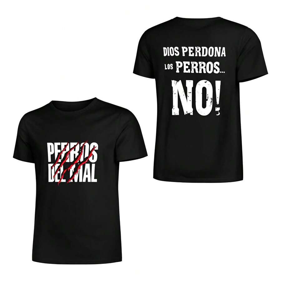 Personalización según imagenPlayera Hombre De Algodón En Perros Del Mal Frase Rasguños 1Mismo tamaño masculino y femenino - Negro - Ver 1