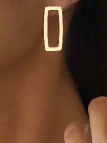 1 Pair Minimalist Geometric Hollow Rectangle Earrings, Unique Design Suitable For Daily Wear - Gold - View 6