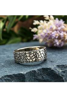 1pc This Ring Features An Asymmetric Crackle Pattern And A Vintage Gothic Style, Perfect For Parties And Holidays. It's Unisex, With A Simple Design, And Does Not Include A Box. - Silver - View 3