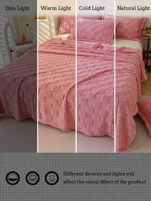 1pc Bread Grid Hem Soft Skin-Friendly Bed Blanket, Suitable For Living Room And Bedroom - Coral Pink - View 8