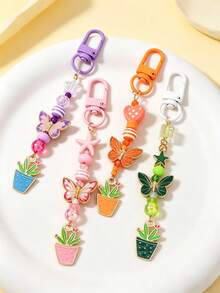 1pc Beaded Starfish Animal Keychain, Butterfly & Cactus Keychain, Bag Charm - 彩色 - 查看 2