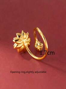 1pc Elegant Nature-Inspired Delicate Lotus Flower Open Ring - Yellow Gold - View 5