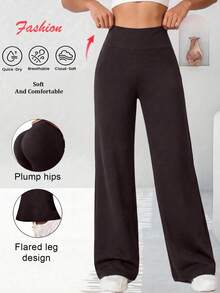 Pantalones de pierna recta acampanada de cintura alta en unicolor - Marrón - Ver 2