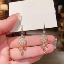 1 Pair Elegant Fashion Faux Cat Eye Stone Earrings, Inlaid With Rhinestones, Dreamcatcher Tassel Design, Suitable For Women, Suitable For Daily Wear, Parties And Travel - Photo Color - View 5