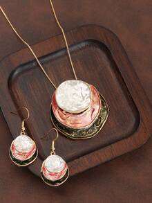3pcs/Set Vintage Luxury Three-Layer Glazed Necklace And Earrings Jewelry Set, Niche Design Elegant Versatile Accessories - Multicolor - View 2