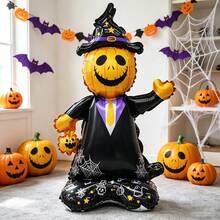 4pcs/Set Halloween 3D Standing Skeleton, Grim Reaper, Witch, Pumpkin Head Foil Balloons, Random 4-Piece Set, Indoor Theme Decoration Atmosphere Arrangement, Halloween Party Decor - Halloween - View 9