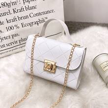 Bolso de cuero genuino para mujer, elegante bolso de mano y de hombro para oficina, citas y fiestas. Bolsos de mano para damas, bolso bandolera de cadena para mujer 2026, bolso cuadrado pequeño, sencillo y elegante. - Albaricoque - Ver 12