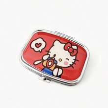 Caja de almacenamiento plana dividida de dibujos animados Sanrio Hello Kitty, almacenamiento portátil de aretes con espejo incorporado, caja portátil mini linda a prueba de humedad y sellada, adecuada para viajes y uso al aire libre, tema de dibujos animados divertido, a prueba de humedad y sellada, fácil y rápida de abrir, diseño de múltiples compartimentos, adecuada para viajes y almacenamiento de medicamentos, caja dispensadora de pastillas portátil mini para tres comidas al día, sellada a prueba de humedad con 2 compartimentos - Caja de almacenamiento de pastillas de moda, portátil para viajes y uso diario - Regalo ideal para mujeres, hombres o ideas creativas únicas, caja de pastillas - Ver 5