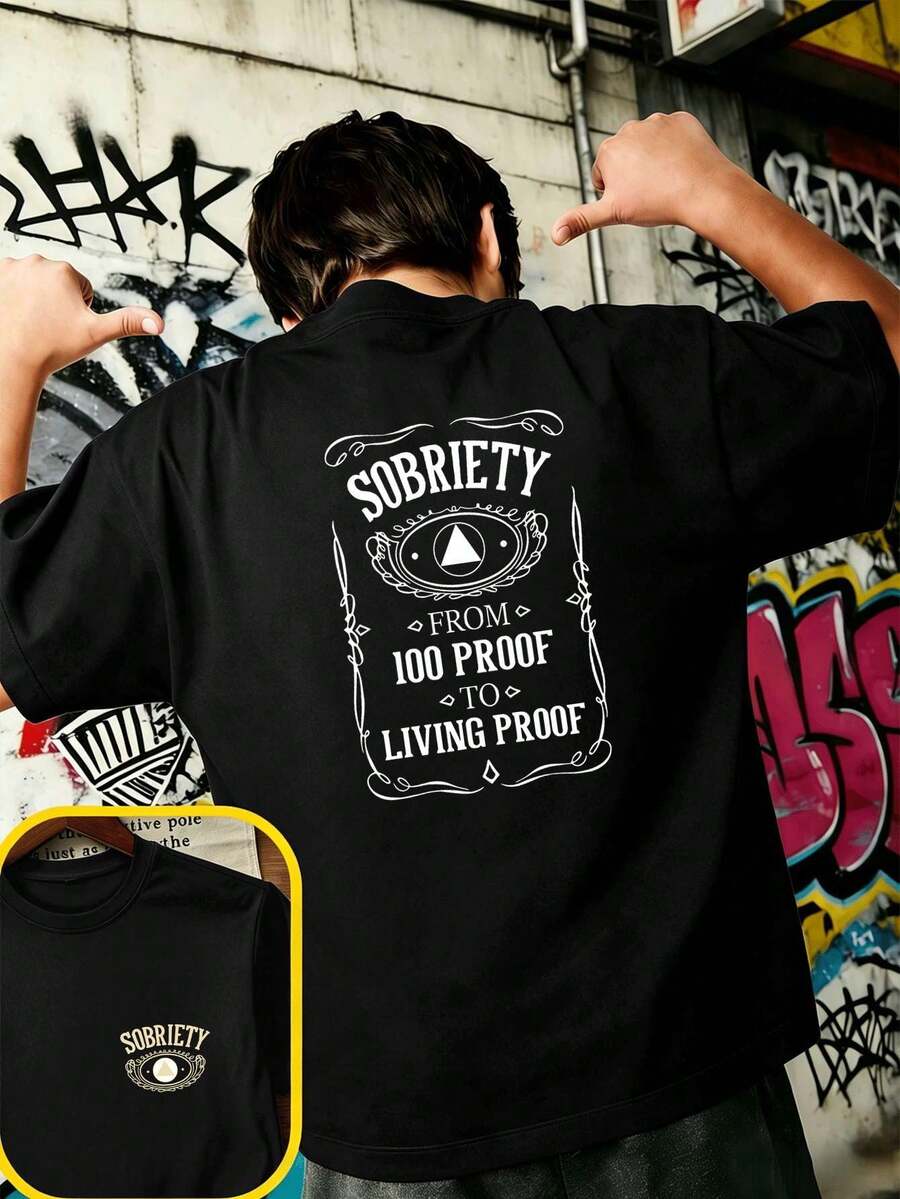 Camiseta negra de algodón con estampado gráfico para jóvenes, tejido de primera calidad, corte holgado, resistente, estilo moderno y atractivo, estampado a doble cara. - Negro - Ver 1