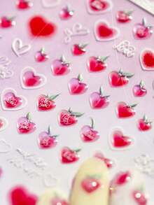1pc 5D Jelly Red Peach Nail Stickers Kawaii Exquisite Heart Self Adhesive Decoration Nail Art Decals - Multicolor - View 2