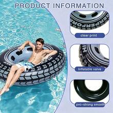 Giant Tyre Swim Ring, Inflatable Pool Tube With Realistic Car Tyre Print, Black Water Float For Summer Pool And Beach Use Max 60kg - Black - View 6