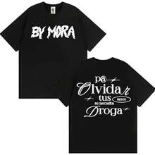 Camiseta con Estampado de Letras del Rapero MORA , Ropa Masculina, Camisetas Harajuku Hip Hop Street, Camiseta Casual de Algodón de Alta Calidad para Mujer - Negro - Ver 2