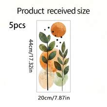 1/3/5pcs Boho Botanical Wall Decal Abstract Minimalist Green Leaves Orange Sun Geometric Wall Stickers Removable PVC For Living Room Home Office Bedroom Aesthetic Decor - Bohemian Leaves - View 8