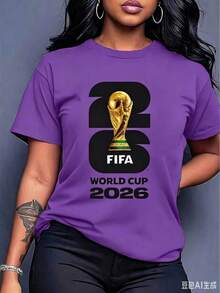 [Official FIFA World Cup Licensed]Graphic[FIFA World Cup Licensed]2026 World Cup, Football-Themed Fun Printed Short-Sleeve T-Shirt, Street Style Print Design, Summer Top, A Must-Have For Fans, Available In Men's And Women's Styles, Suitable As A Birthday Gift For A Boyfriend T-Shirt - 紫色 - 查看 1