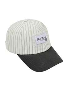 1 pieza Gorra de béisbol con parche a rayas blanco y beige, con ribete de encaje, diseño de parte superior suave vintage, estilo coreano casual - gorra de béisbol - Ver 12