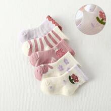 5 Pairs/Set Cute Cartoon Rabbit Pattern Baby Girls Spring/Summer Socks With Ruffle Trim, Perfect For Wedding Season Outfits - Multicolor - View 6