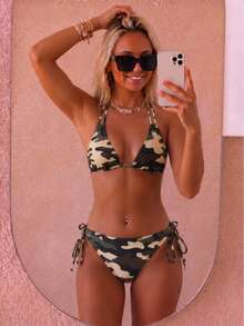Women's Sexy Bikini Set, Retro Camouflage Contrast Color Adjustable Shoulder Strap Design, Suitable For Beach Vacation Summer - Camouflage - View 1