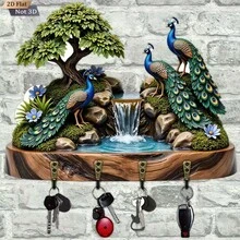 Giá treo chìa khóa đa năng bằng gỗ chủ đề tôn giáo "Bữa ăn cuối cùng", thiết kế phẳng 2D, kèm 4 móc kim loại, phù hợp trang trí tường, lối vào, phòng, biệt thự và trang trí nhà cửa quanh năm - A - Xem 3