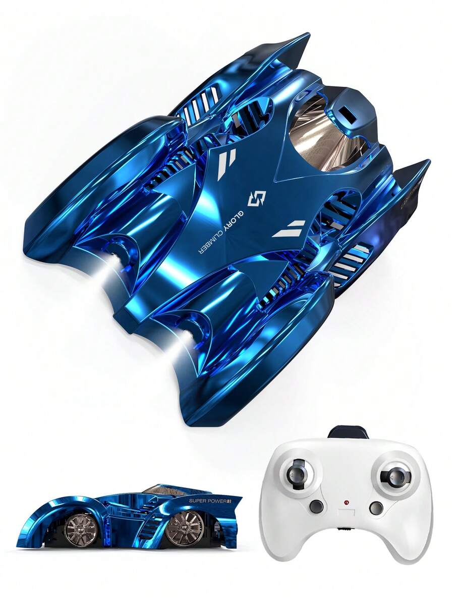 1pc Wall-Climbing Remote Control Car, 360° Rotating RC Stunt Car With Headlights, Drives On Walls And Ceiling, Rechargeable, Toy Gift For Boys Girls Kids 3+ Years Old
