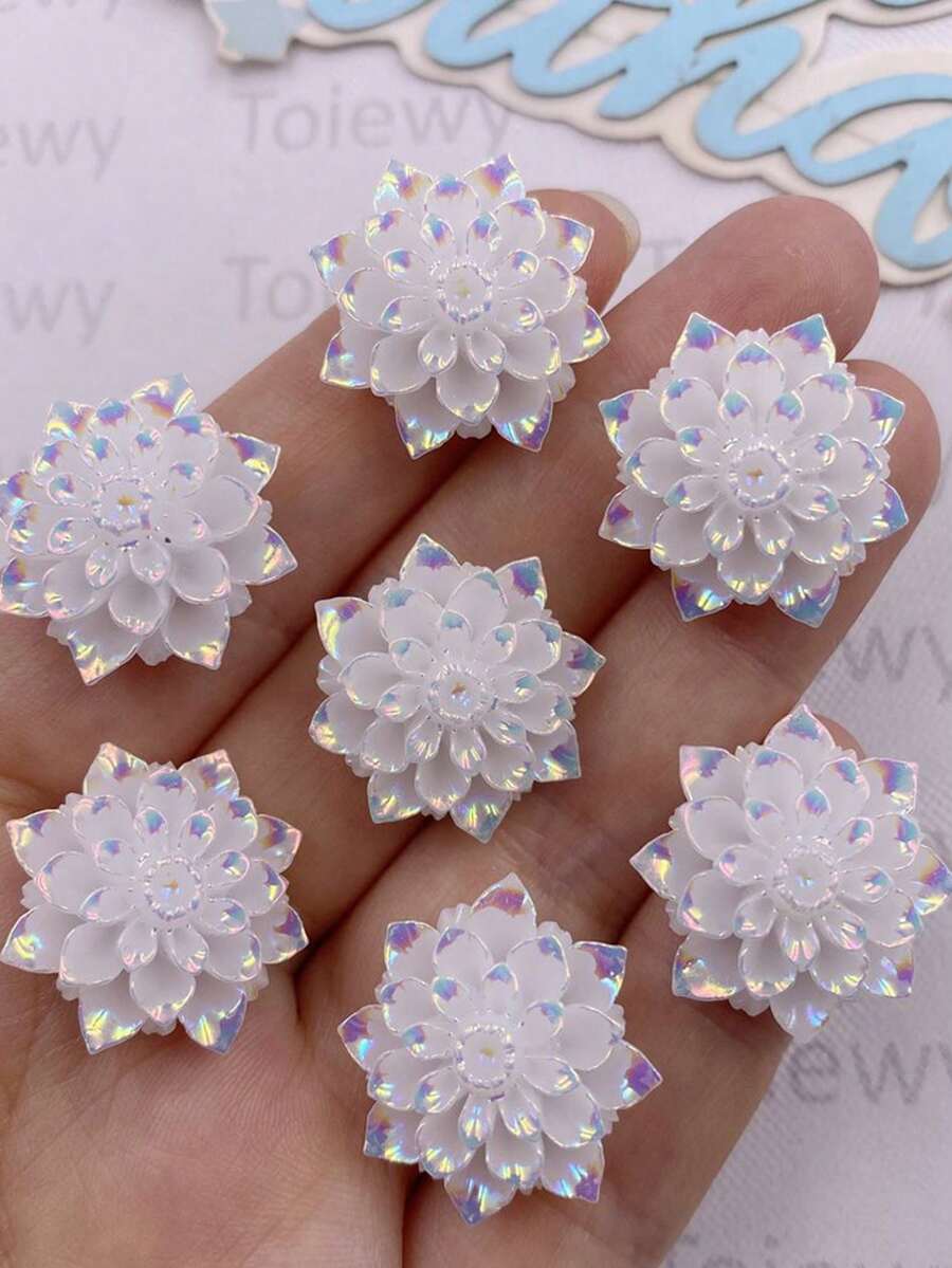 10入 AB樹脂白色 20mm 花朵平底寶石 貼花飾品 剪貼簿DIY婚禮裝飾手工配件 - 白色 - 查看 1