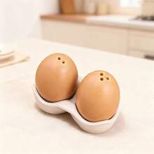 Egg-Shaped Ceramic Salt & Pepper Shaker Set, Unique Kitchen & Dining Seasoning Containers, Household Ceramic Spice Jars - Multicolor - View 4