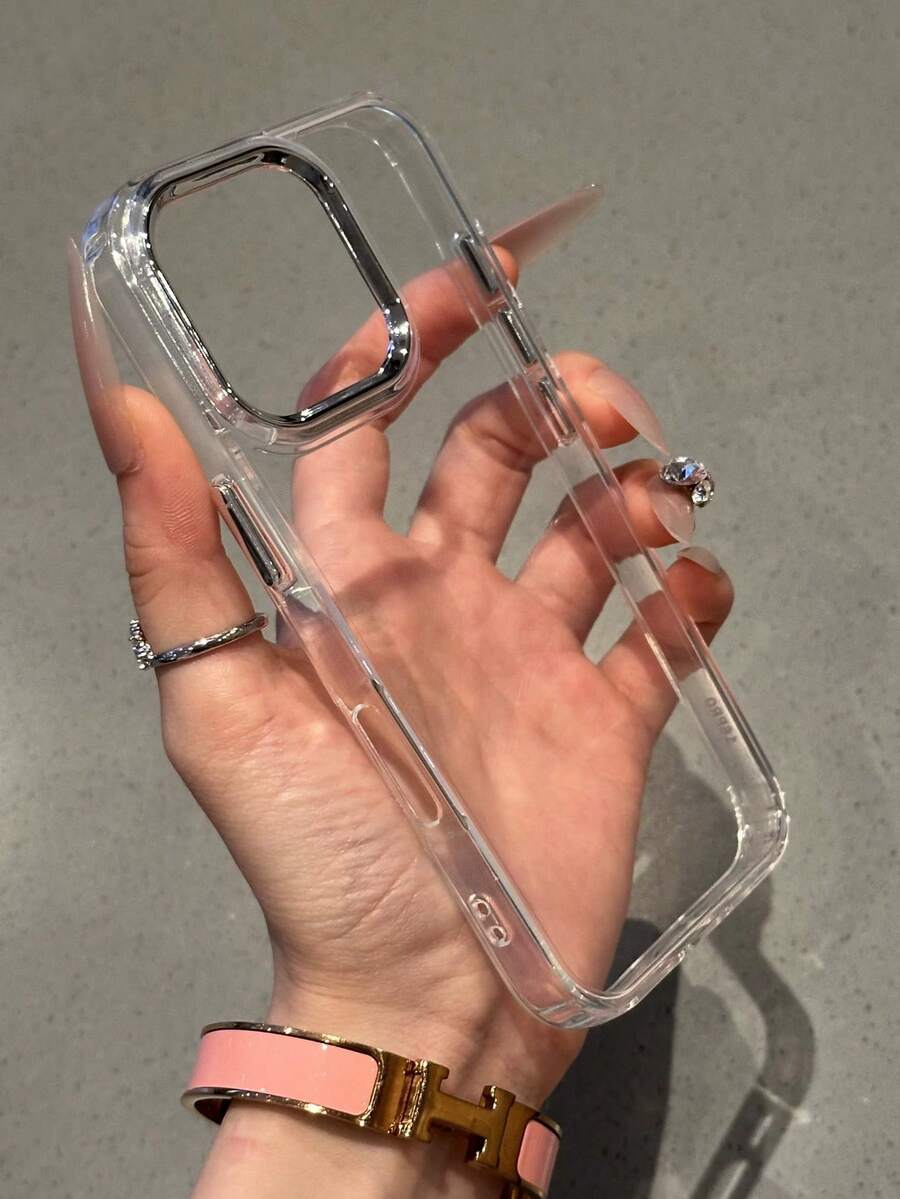 極簡透明不發黃金屬邊框按鍵手機殼，適用於 iPhone 17 Pro Max、17、15、14、13、12，防震矽膠軟殼，中性款 - 無色 - 查看 1