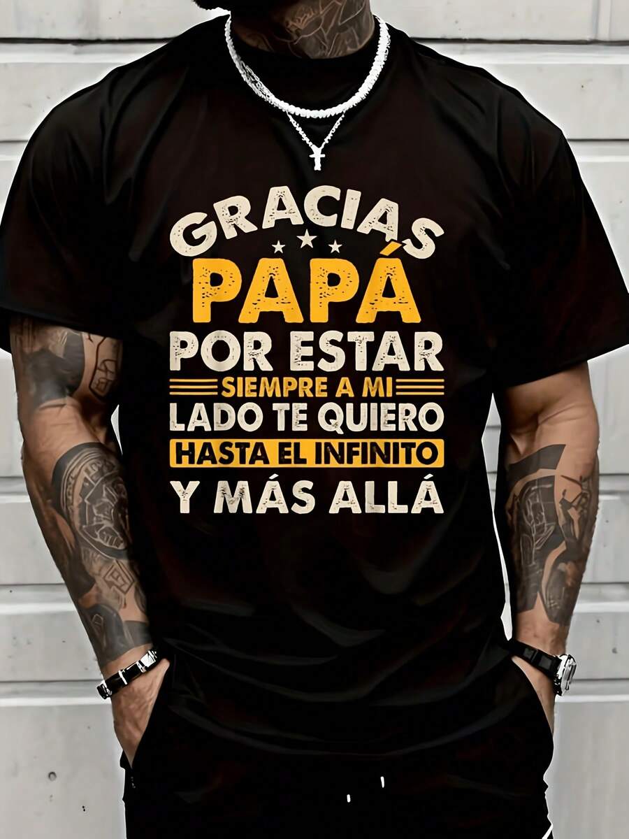 Ropa casual para hombre, camiseta de algodón puro para papá. Gracias papá por estar siempre a mi lado. Te amo hasta el infinito y más allá. Camiseta para hombre, estampado gráfico de verano, ajuste cómodo, cuello redondo, manga corta, lavable a máquina, regalos para papás, tops. - Negro - Ver 1