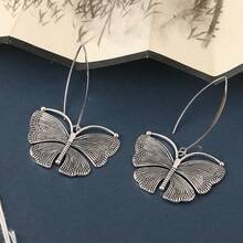 1Pair Vintage Boho Butterfly Earrings, Silver Plated Copper Dangle Drop Earrings For Women, Daily & Party Wear, All Seasons Accessory,Christmas Holiday Jewelry Gift - Silver - View 3