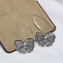 1Pair Vintage Boho Butterfly Earrings, Silver Plated Copper Dangle Drop Earrings For Women, Daily & Party Wear, All Seasons Accessory,Christmas Holiday Jewelry Gift - Silver - View 6
