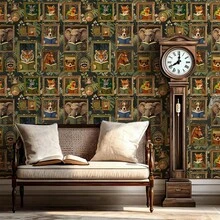 1 Roll Vintage Animal Pattern Self-Adhesive Wall Wallpaper, Peel And Stick Removable Wallpaper, Fun Reading Animal Wall Decal, Dark Academia Library Style, Suitable For Living Room, Bedroom, Study, Home Decor, Classroom, Cabinet, Niche, Bookshelf, Furniture Refurbishment, Decorative Wall Wallpaper, 17.32in Wide, DIY Decorative Sticker - Animal - View 3