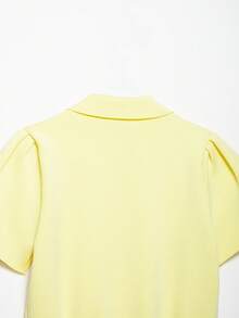 CAREE 女士春夏 Polo 领针织短款上衣，前扣腰带短袖针织衫 - 黃色 - 查看 8