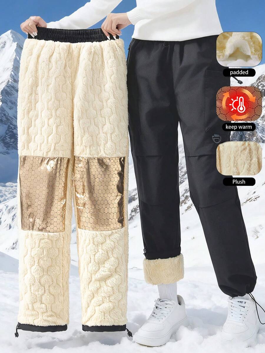 GRIM PANDA Pantalones de esquí de invierno para mujer con forro polar, térmicos, con cremallera, múltiples bolsillos, acolchados de grafeno, pantalones cargo para esquí, deportes de nieve, senderismo y actividades al aire libre - Negro - Ver 1