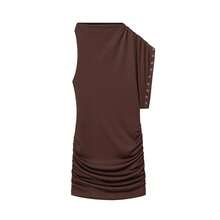 Vestido Recto Asimétrico con Forma de Anillo 2026, Vestido sin Mangas para Mujer, Transpirable y Agradable al Tacto, Fibra de... - Marrón - Ver 1