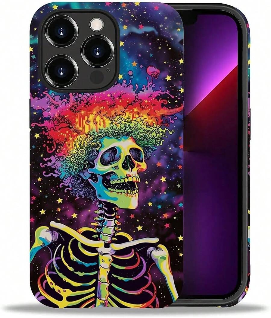Case For IPhone 16 Pro, Colorful Pineapple Design, Liquid Silicone Case, Impact Resistant, Anti-Scratch, Shockproof - 彩虹星星骷髏 - 查看 1