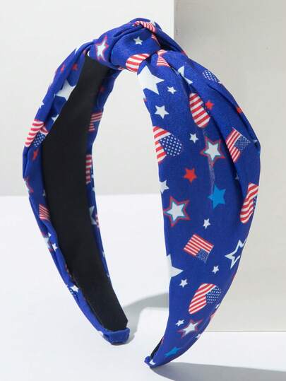 1pc Fashion Printed Fabric Wide-Brimmed Headband, Personalized National Flag, Star, Heart Pattern, Minimalist Versatile Headpiece, Independence Day National Flag Headwear Hairband