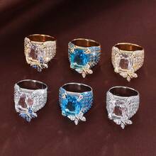 1pc Creative Butterfly Square Wide Band Design Cubic Zirconia Inlaid Women's Ring - Multicolor - View 11