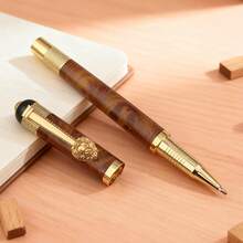 1pc Premium Metal Barrel Yellow-Brown And Black Ballpoint Pen, Business Office Writing Pen, Essential For Teachers In Classroom - Sets - View 5