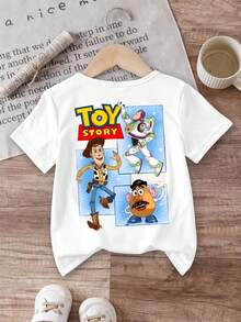 Disney Toy Story Baby T-Shirt, Buzz Lightyear Woody Potato Head Print, Unisex 6-36 Months, Casual Short Sleeve Tee For Toddlers, Express Delivery - 白色 - 查看 3