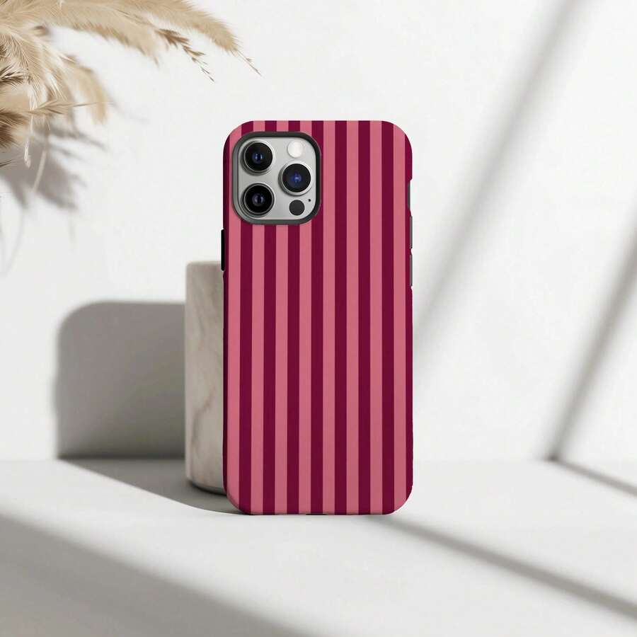 1 Stylish Phone Case, Does Not Include Lanyard Or Stand. Pink And Orange Striped Phone Case, Compatible With 17, 16, 15, 14, 13, 12, 11 Pro Spring. - 粉色 - 查看 1