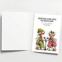 1pc "Friends For Life, Non-Refundable" Funny Best Friend Birthday Card With Envelope, Humorous Friendship Greeting Card - Multicolor - View 4