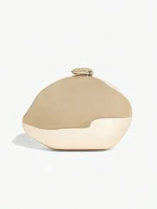 Bolso de mano con carcasa dura de metal de moda, con incrustaciones de piedras preciosas exquisitas, bolso bandolera con cadena de metal, bolso de cena de diseño de nicho, adecuado para banquetes y reuniones - Dorado - Ver 8