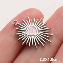 2pcs Rose Red Pearlescent Light Pink Oil Drip Sacred Heart Pendant Jewelry Making Charms 304 Stainless Steel Heart Pendant Sun Chain Flame Heart Pendant Suitable For Necklace Bracelet Earrings Bag Chain Decoration Personalized Vintage Fashion Accessories Enamel Sacred Heart Pendant Handmade DIY Gift Men Women Accessories Jewelry Supplies - Love Heart - View 15