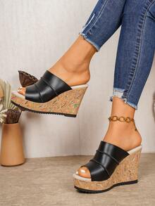 New Thick Platform Wedge Women Sandals Slippers Outdoor Slides - Black - View 3
