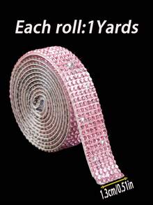 1 Yard Self-Adhesive Shiny Crystal Rhinestone Ribbon, Christmas Decor Rhinestone Glitter Sticker, DIY Car Computer Makeup Desk Craft, Wedding Party Decor Sticker Roll, 2mm Rhinestone Production (Red/Silver/Pink/Gold) - 1 Yard Pink - View 9