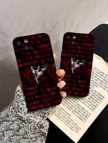 Calavera blanca rosa rojo oscuro góticofunda de teléfono Fundas compatibles con ,Apple,VIVO,OPPO,,, y Honor.Fabricadas en silicona TPU,ofrecen protección contra golpes y caídas. - Negro - Ver 5