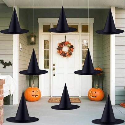 10 chiếc mũ phù thủy Halloween treo trang trí trong nhà, mũ phù thủy đen bay lơ lửng, phụ kiện trang phục phù thủy, trang trí Halloween ngoài trời cho nhà, sân, hiên, trần nhà
