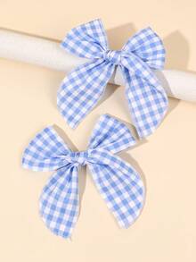2 piezas Accesorios para el cabello a cuadros azul y blanco para niñas, lindos y dulces clips para el cabello diario, elegantes clips para el cabello con lazo para vacaciones/Hawái/fiesta en la playa, accesorios para el cabello para volver a la escuela, exquisitos accesorios para el cabello a cuadros para adolescentes - Azul - Ver 7