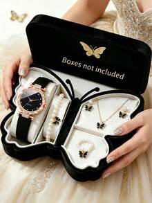 6PCS Women's Rose Gold Starry Dial Watch & Butterfly Jewelry Set – Affordable Luxury Accessory Gift For Birthdays Or Graduation - Black - View 1